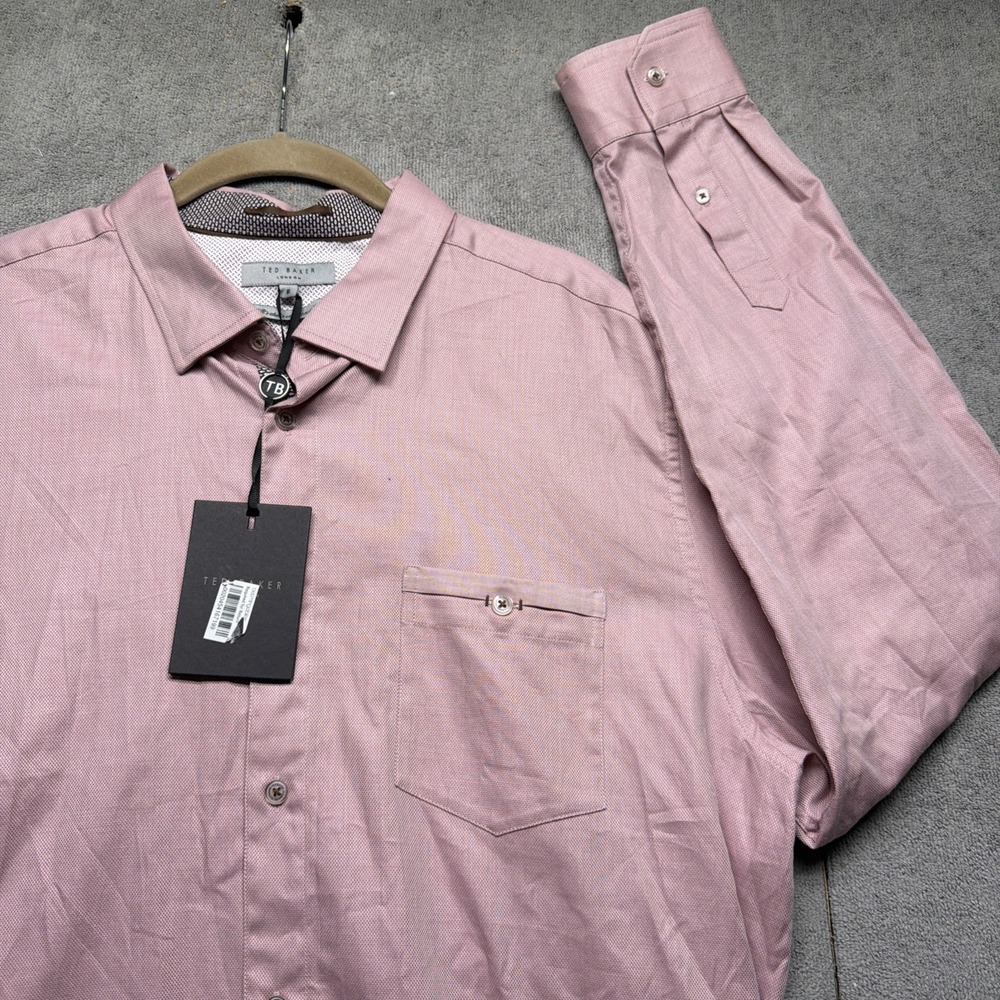 Ted Baker London Button Down Shirt Light‎ Pink Long Sleeve Cotton Mens Size 6